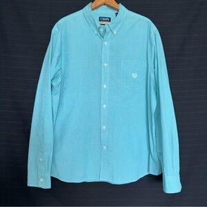 CHAPS Custom Fit Button up Long Sleeve Teal Blue Green Preppy Shirt 2XL XXL